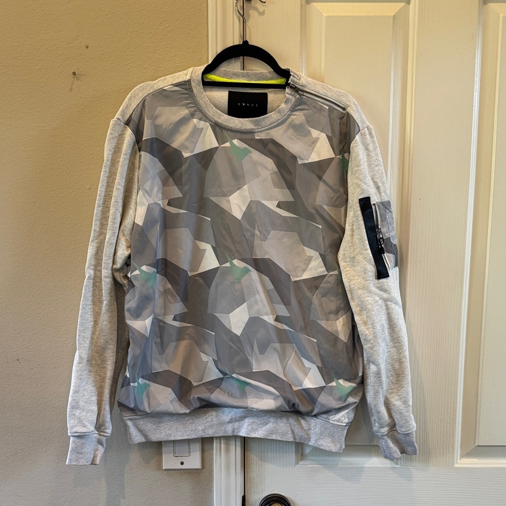 Gray and Green Camouflage Crewneck Sweater -large